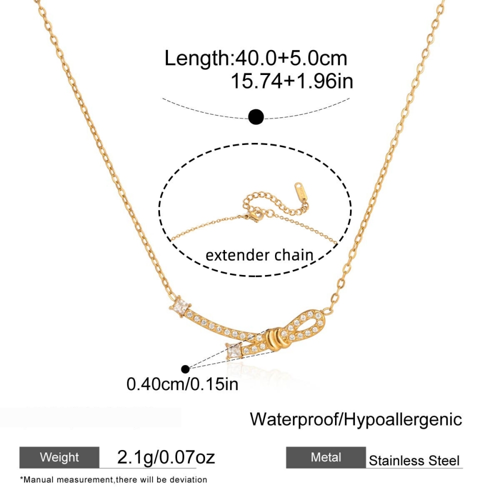 Collier Pendentif Sophistiqué Pour Femme, En Acier Inoxydable Doré, Avec Nœud Papillon, Imperméable Et Anti-Ternissement Image2