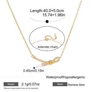 Collier Pendentif Sophistiqué Pour Femme, En Acier Inoxydable Doré, Avec Nœud Papillon, Imperméable Et Anti-Ternissement h5 Image2