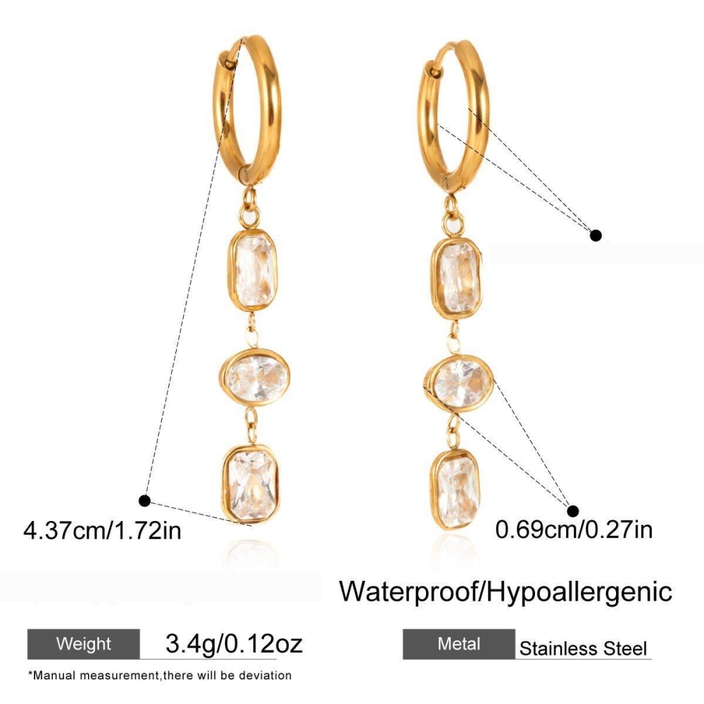 Boucles D'Oreilles Élégantes Pour Femmes, En Acier Inoxydable Doré, Imperméables Et Anti-Ternissement, Avec Une Forme Géométrique Charmante En Zircon. Image2