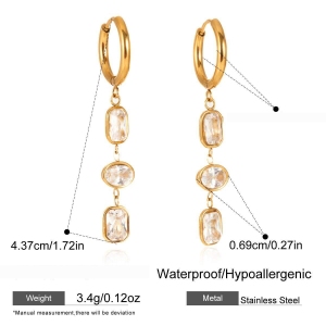 Boucles D'Oreilles Élégantes Pour Femmes, En Acier Inoxydable Doré, Imperméables Et Anti-Ternissement, Avec Une Forme Géométrique Charmante En Zircon. h5 Image2