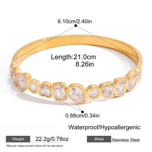 Bracelet Jonc Élégant En Acier Inoxydable Doré, De Forme Irrégulière, Imperméable Et Anti-Ternissement, Orné De Zircons. h5 Image2
