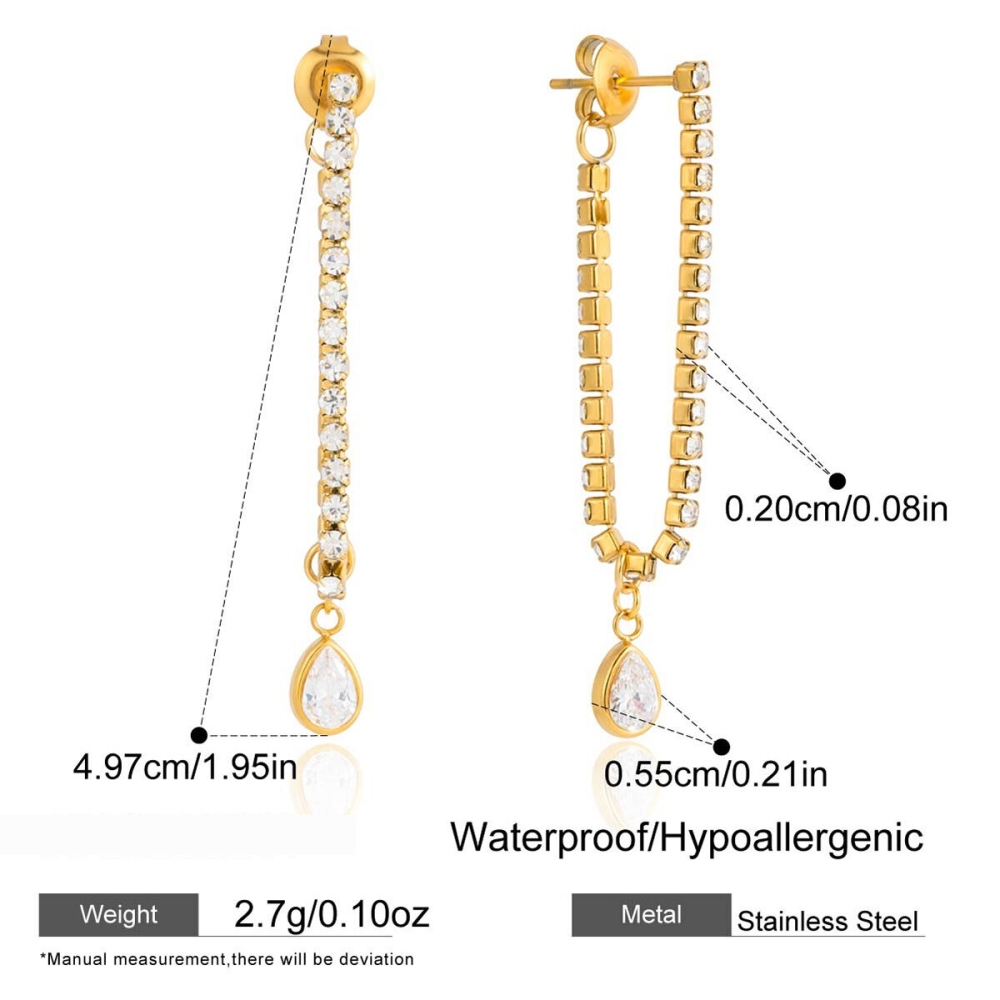 Boucles D'Oreilles Délicates En Forme De Goutte, En Acier Inoxydable Doré Avec Zircon, Imperméables Et Anti-Ternissement, Parfaites Pour Les Soirées. Image2