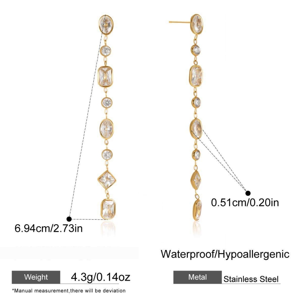 Boucles D'Oreilles De Soirée Pour Femmes, En Acier Inoxydable Doré, Polychromes, En Forme De Zircon Géométrique, Imperméables Et Anti-Ternissement