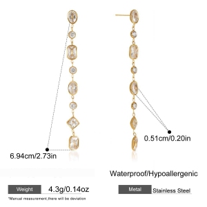 Boucles D'Oreilles De Soirée Pour Femmes, En Acier Inoxydable Doré, Polychromes, En Forme De Zircon Géométrique, Imperméables Et Anti-Ternissement h5