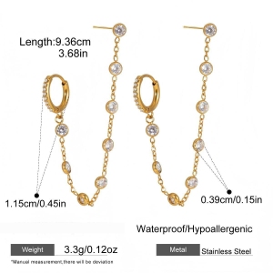 Boucles D'Oreilles Élégantes À Maillons Brillants En Acier Inoxydable Doré, Imperméables Et Anti-Ternissement, Parfaites Pour Les Soirées. h5 Image2