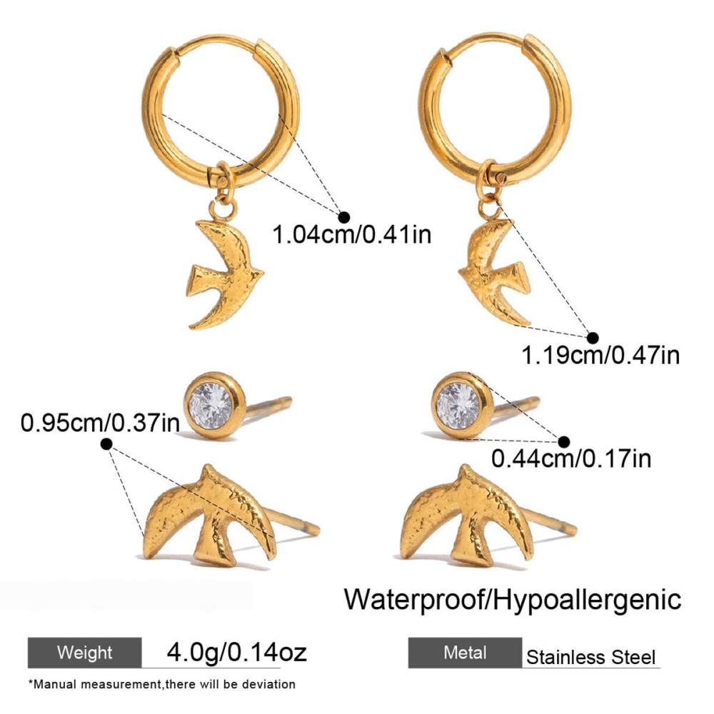 Magnifiques Boucles D'Oreilles En Acier Inoxydable Couleur Or, Imperméables Et Anti-Ternissement, Ornées De Colombes Image2