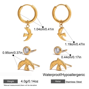 Magnifiques Boucles D'Oreilles En Acier Inoxydable Couleur Or, Imperméables Et Anti-Ternissement, Ornées De Colombes h5 Image2