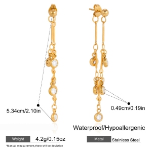 Boucles D'Oreilles De Soirée Pour Femmes, Ornées De Zircons Dorés, Imperméables Et Anti-Ternissement, Avec Pompon Raffiné. h5 Image2