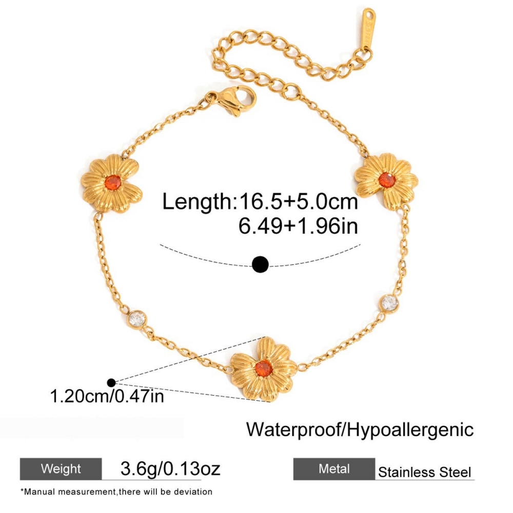 Ensembles De Bijoux Pour Femmes En Acier Inoxydable Doré, Imperméables Et Anti-Ternissement, Ornés De Zircon Orange Et De Pierres Fines. Image2