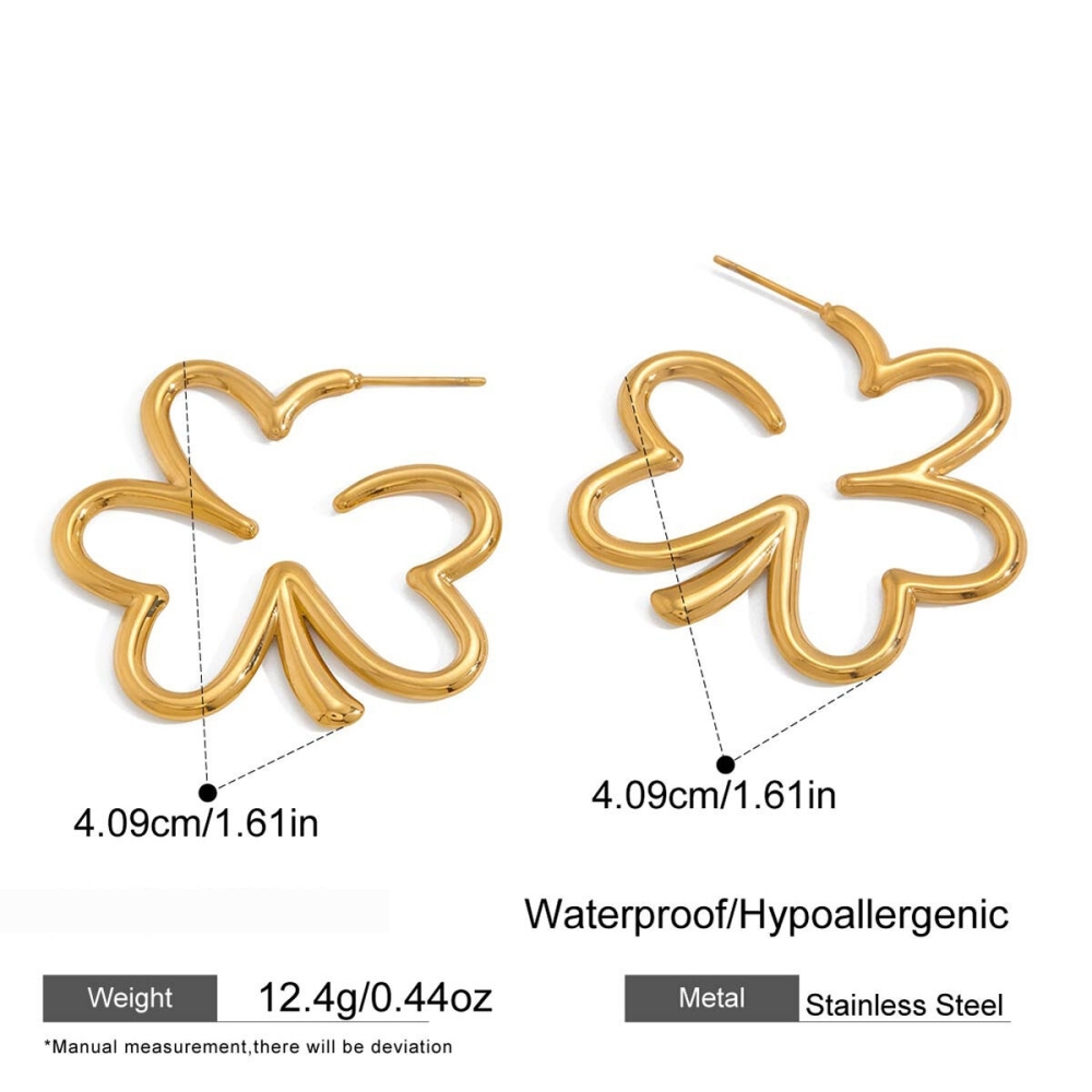 Boucles D'Oreilles Puces Pour Femmes En Acier Inoxydable, Imperméables Et Anti-Ternissement, Couleur Or, Motif Trèfle Naturel Image2