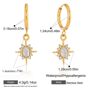 Boucles D'Oreilles Pendantes Pour Femmes Shimmering Star En Acier Inoxydable, Imperméables Et Anti-Ternissement, Couleur Or h5 Image2
