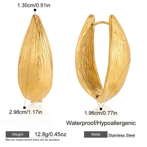 Boucles D'Oreilles Créoles Pour Femmes En Acier Inoxydable, Imperméables Et Anti-Ternissement, Couleur Or, En Forme De Feuille Simple h5 Image2