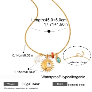 Colliers Pendentifs Pour Femmes En Acier Inoxydable Doré, Ornés D'Un Soleil Et D'Une Lune, Imperméables Et Anti-Ternissement, Avec Zircon Et Perle. h5 Image2