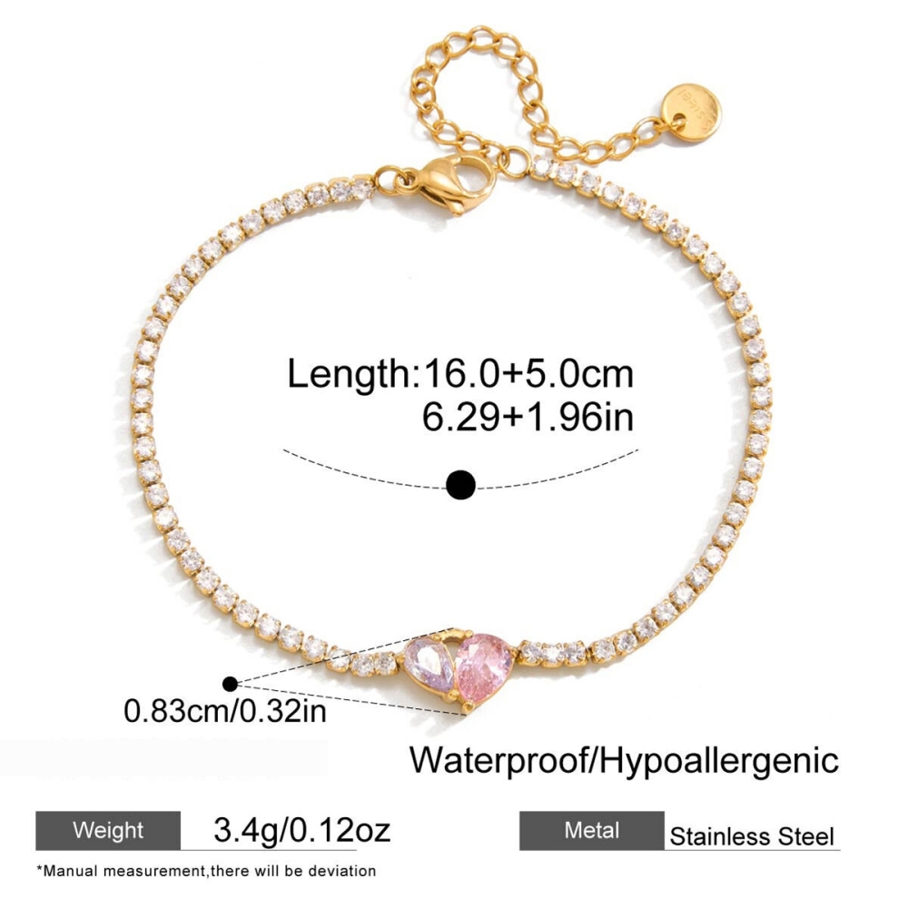 Bracelets À Breloques Sophistiqués En Forme De Cœur, En Acier Inoxydable, Étanches, Couleur Or, Avec Zircon, Pour Femmes h5Image2