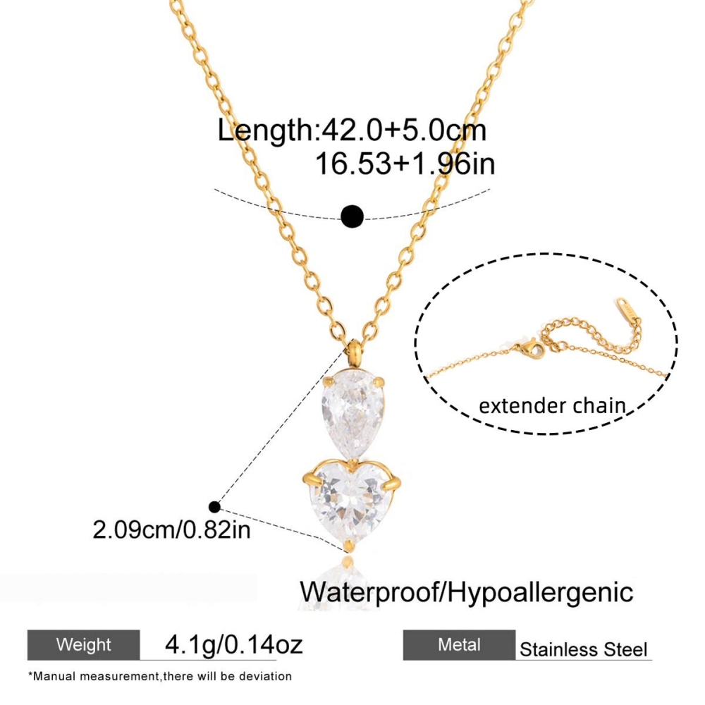 Colliers Pendentifs Pour Femmes En Acier Inoxydable, Couleur Or, Ornés De Zircon En Forme De Goutte Et De Cœur, Aux Détails Raffinés h5Image2