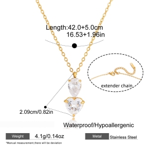 Colliers Pendentifs Pour Femmes En Acier Inoxydable, Couleur Or, Ornés De Zircon En Forme De Goutte Et De Cœur, Aux Détails Raffinés h5 Image2