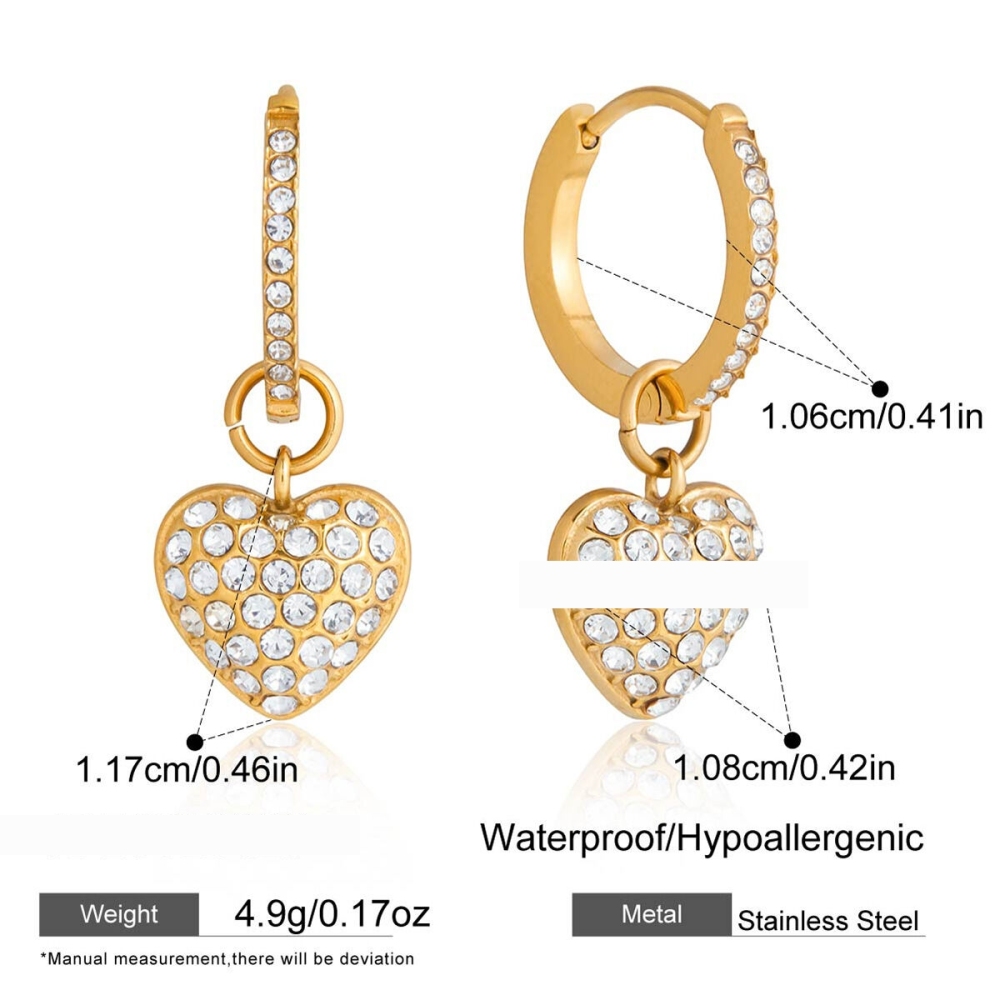 Boucles D'Oreilles Pendantes Sleek Heart Pour Femmes, En Acier Inoxydable Étanche, Couleur Or Image2