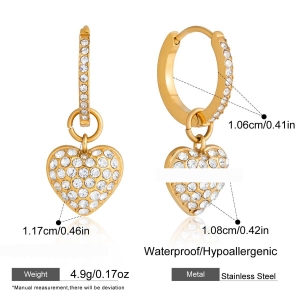 Boucles D'Oreilles Pendantes Sleek Heart Pour Femmes, En Acier Inoxydable Étanche, Couleur Or h5 Image2