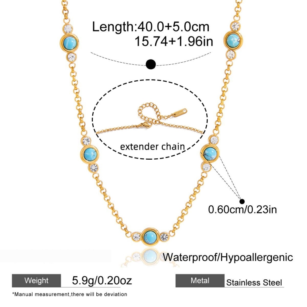 Colliers À Maillons Pour Femmes En Acier Inoxydable Turquoise Scintillant, Étanches Et Couleur Or h5Image2