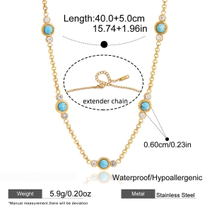 Colliers À Maillons Pour Femmes En Acier Inoxydable Turquoise Scintillant, Étanches Et Couleur Or h5 Image2