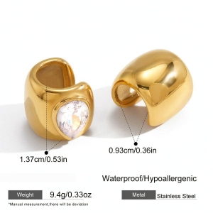 Manchette D'Oreilles Femme En Acier Inoxydable, Ornée D'Un Zircon En Forme De Goutte, Étanche, Couleur Or h5 Image2