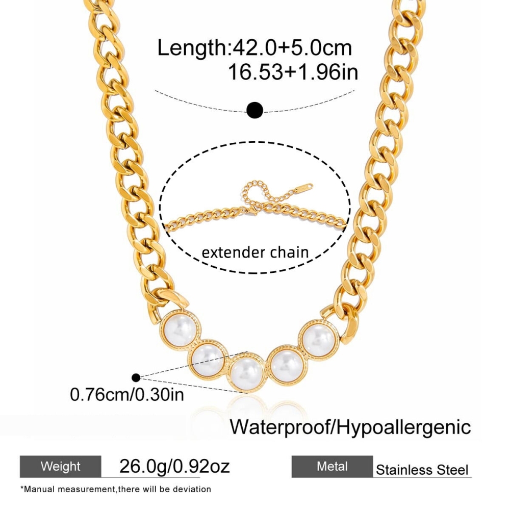 Colliers À Maillons Pour Femmes Daily Bold Chain En Acier Inoxydable, Imperméables Et Anti-Ternissement, Couleur Or Image2