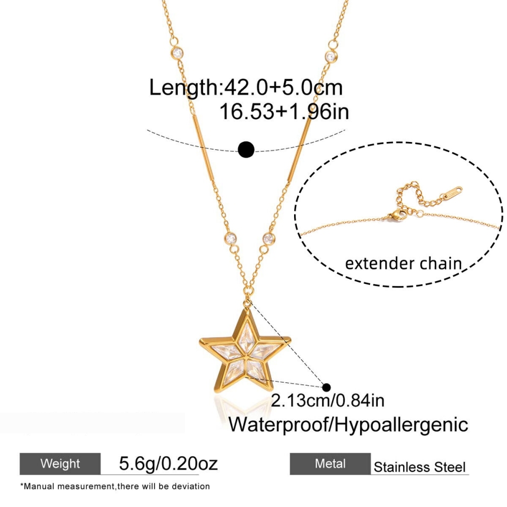 Colliers Pendentifs Pour Femmes Brilliant Star En Acier Inoxydable, Étanches Et Anti-Ternissement, Couleur Or Image2