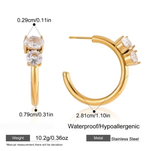 Boucles D'Oreilles Créoles Pour Femmes En Acier Inoxydable Doré, Imperméables Et Anti-Ternissement, Ornées De Zircon Brillant h5 Image2