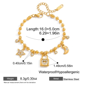 Bracelets À Breloques Pour Femmes, Style Key&Lock, En Acier Inoxydable, Étanches Et Anti-Ternissement, Couleur Or. h5 