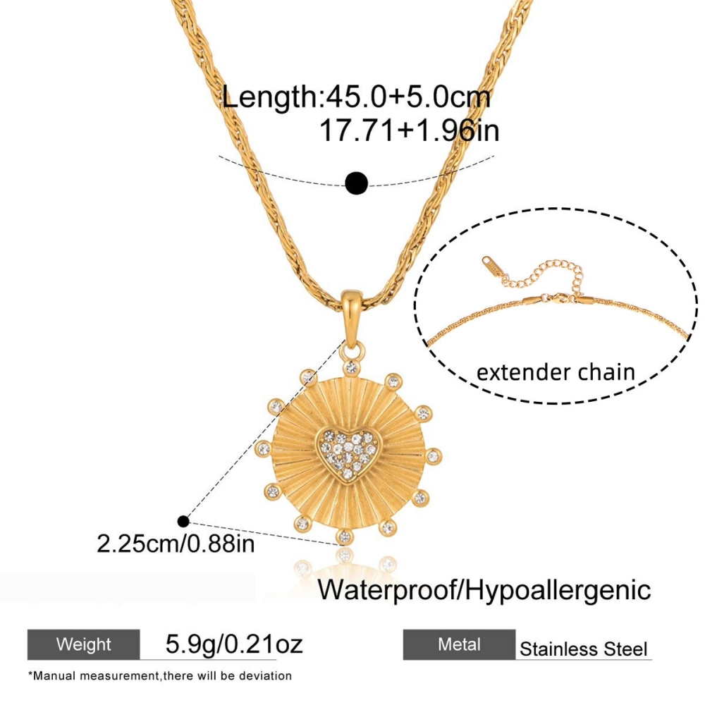 Colliers Pendentifs Pour Femmes En Acier Inoxydable Doré, Imperméables Et Anti-Ternissement, Motif Cœur Soleil Brillant Image2