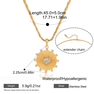 Colliers Pendentifs Pour Femmes En Acier Inoxydable Doré, Imperméables Et Anti-Ternissement, Motif Cœur Soleil Brillant h5 Image2