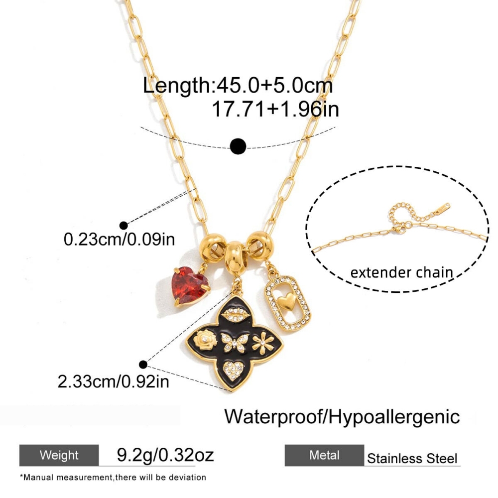 Colliers Pendentifs Élégants Pour Femmes, En Acier Inoxydable Doré, Imperméables Et Anti-Ternissement, Ornés D'Un Trèfle Et D'Un Cœur Brillant. Image2