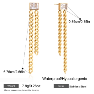 Boucles D'Oreilles Pendantes Pour Femme, Luxueuses, En Acier Inoxydable Doré, Imperméables Et Anti-Ternissement, Ornées De Pompons En Zircon. h5 Image2