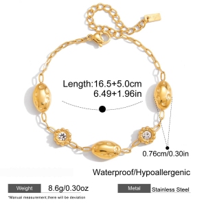 Bracelets À Breloques Ovales Pour Femmes En Acier Inoxydable Martelé, Imperméables Et Anti-Ternissement, Couleur Or h5 Image2