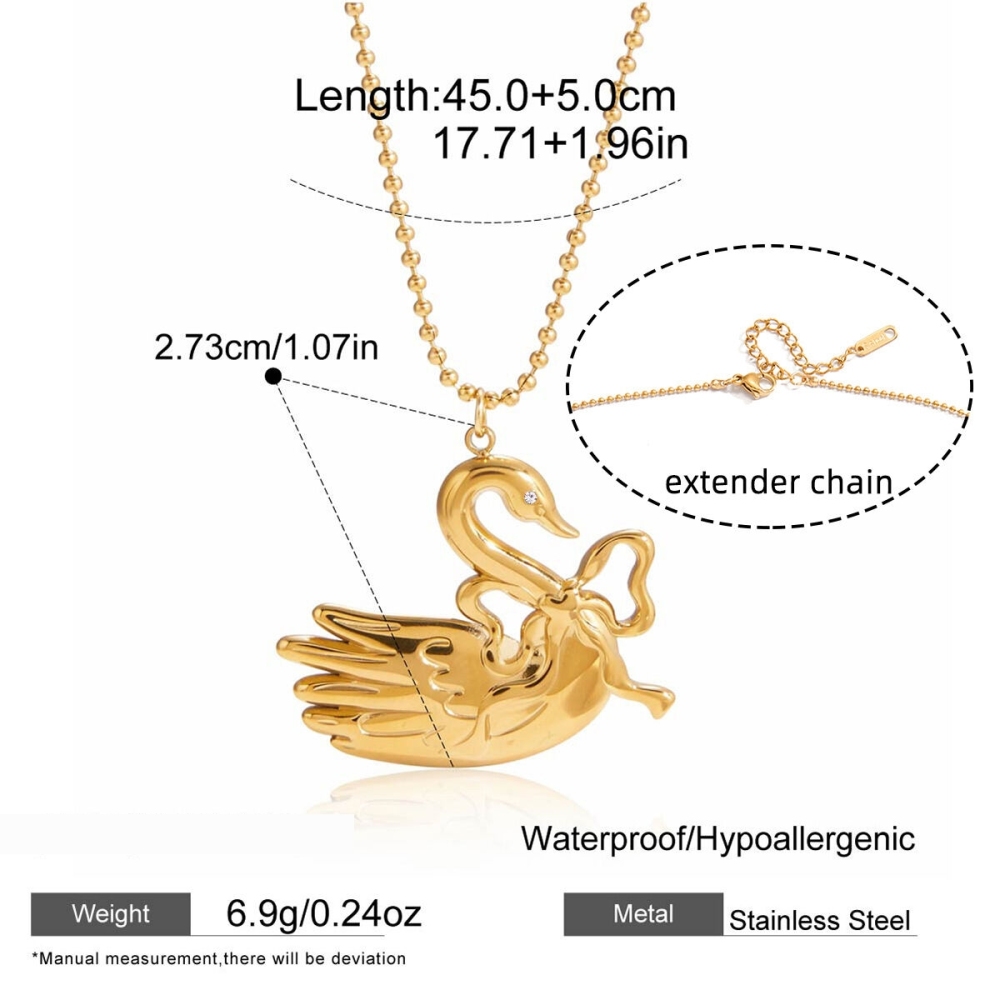 Collier Pendentif Cygne En Acier Inoxydable, Couleur Or, Imperméable Et Anti-Ternissement, Aux Détails Raffinés Image2
