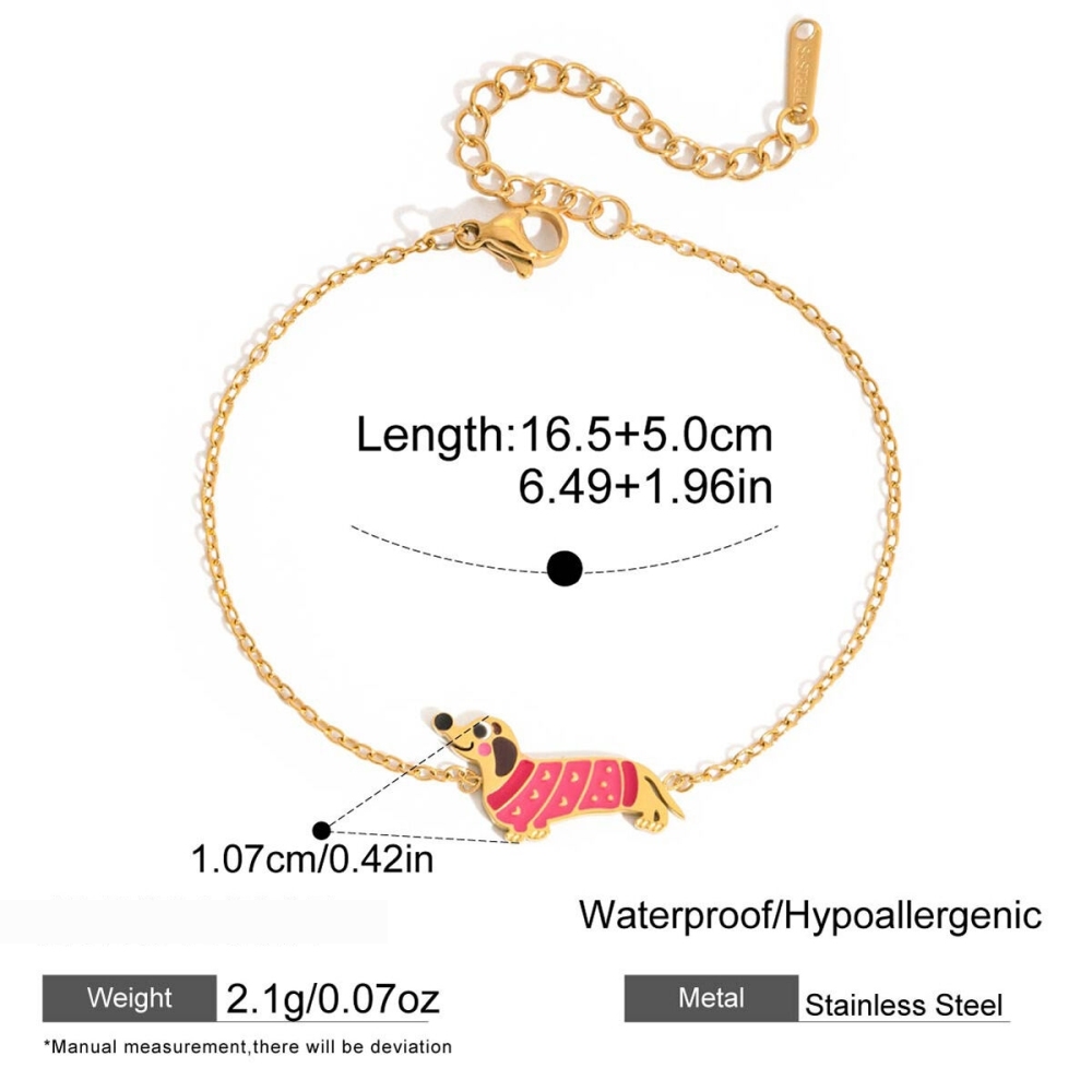 Collier Pendentif Femme En Acier Inoxydable Doré, Imperméable Et Anti-Ternissement, Représentant Un Adorable Teckel Image2