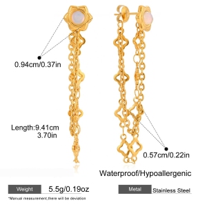 Boucles D'Oreilles Pendantes Pour Femmes, En Acier Inoxydable Doré, Imperméables Et Anti-Ternissement, Ornées D'Un Trèfle. h5 Image2