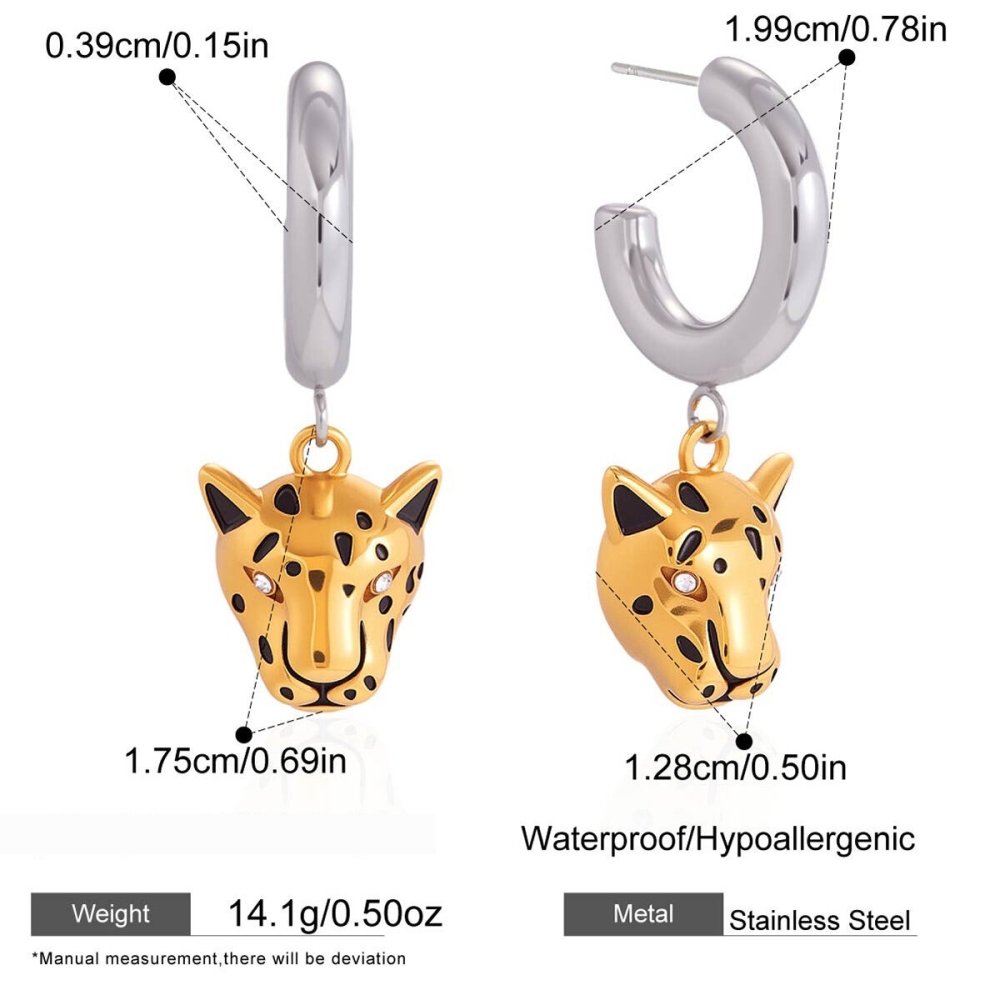 Boucles D'Oreilles Pendantes Pour Femmes, Motif Tête De Léopard, En Acier Inoxydable, Imperméables Et Anti-Ternissement, Couleur Or. h5Image2