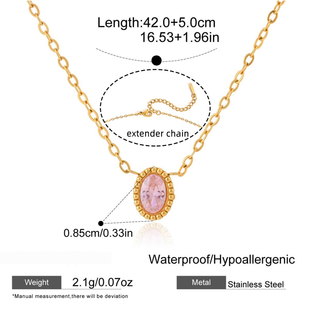 Colliers Pendentifs Ovales Scintillants En Acier Inoxydable, Imperméables Et Anti-Ternissement, Couleur Or, Avec Zircon Pour Femmes Image2