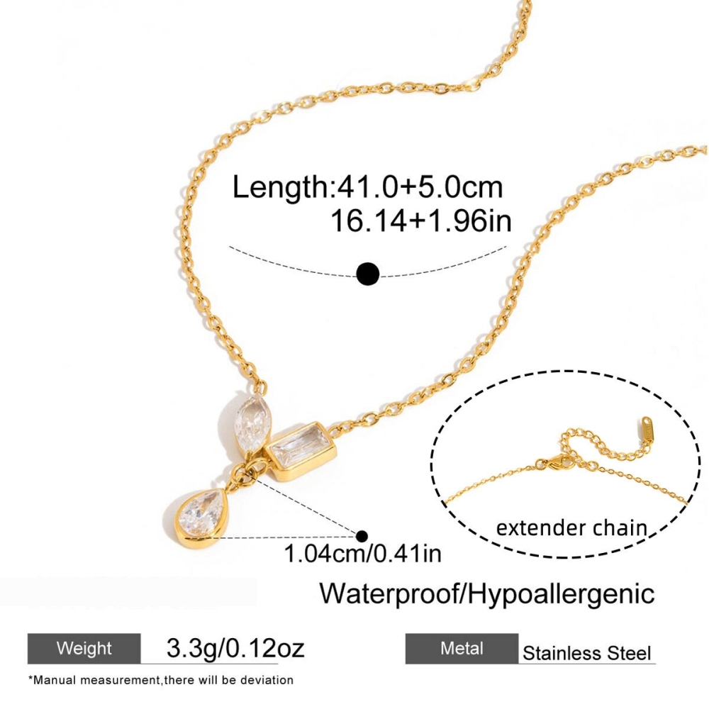 Colliers Pendentifs Pour Femmes En Acier Inoxydable, Étanches, Couleur Or Et Zircon, En Forme De Goutte Image2
