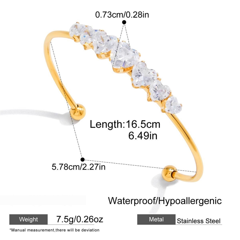 Bracelet Manchette Pour Femme En Acier Inoxydable Doré, Orné De Zircon Circulaire Et Étanche. 