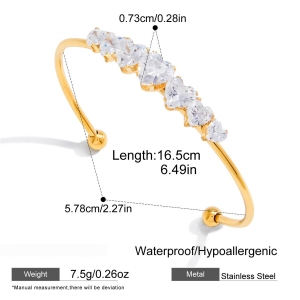 Bracelet Manchette Pour Femme En Acier Inoxydable Doré, Orné De Zircon Circulaire Et Étanche. h5 