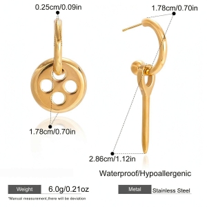 Boucles D'Oreilles Pendantes Pour Femmes Designable Button&Needle En Acier Inoxydable Étanche Couleur Or h5 Image2