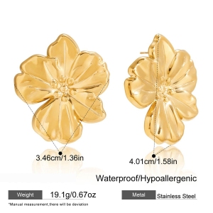 1 Paire De Boucles D'Oreilles Puces Élégantes En Acier Inoxydable, Couleur Or, Avec Motif Floral. h5 Image2