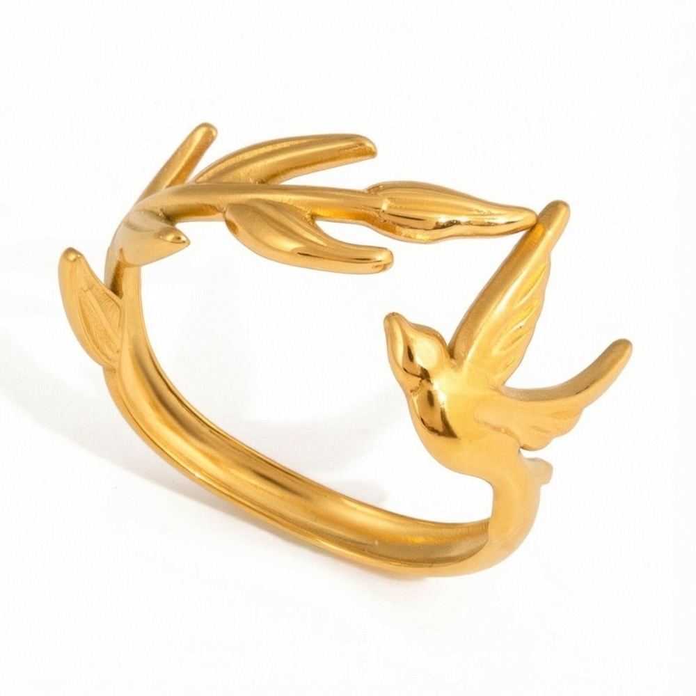 Bague Tendance En Acier Inoxydable Doré, Ornée D'Un Oiseau (1 Pièce)