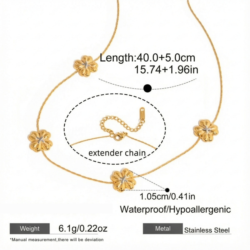 Ensembles De Bijoux Pour Femmes En Acier Inoxydable Étanche, Couleurs Or Et Argent, Motif Trèfle Naturel Image2