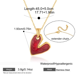 Collier Pendentif Femme Polyvalent En Forme De Cœur Rouge, En Acier Inoxydable Étanche, Couleur Or (1 Pièce) h5 Image2