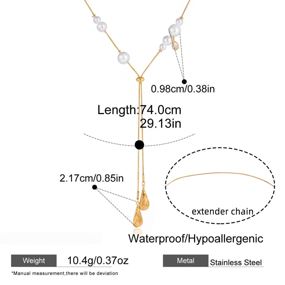 Collier Long Pour Femme En Acier Inoxydable Doré, Imperméable, Orné D'Une Goutte Brillante (1 Pièce) h5Image2