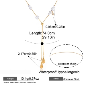 Collier Long Pour Femme En Acier Inoxydable Doré, Imperméable, Orné D'Une Goutte Brillante (1 Pièce) h5 Image2