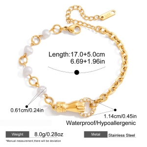 Bracelet Chaîne Élégant Et Luxueux Pour Femme, En Acier Inoxydable Doré, Étanche, Fabriqué À La Main (1 Pièce), Collection Luxe. h5 Image2